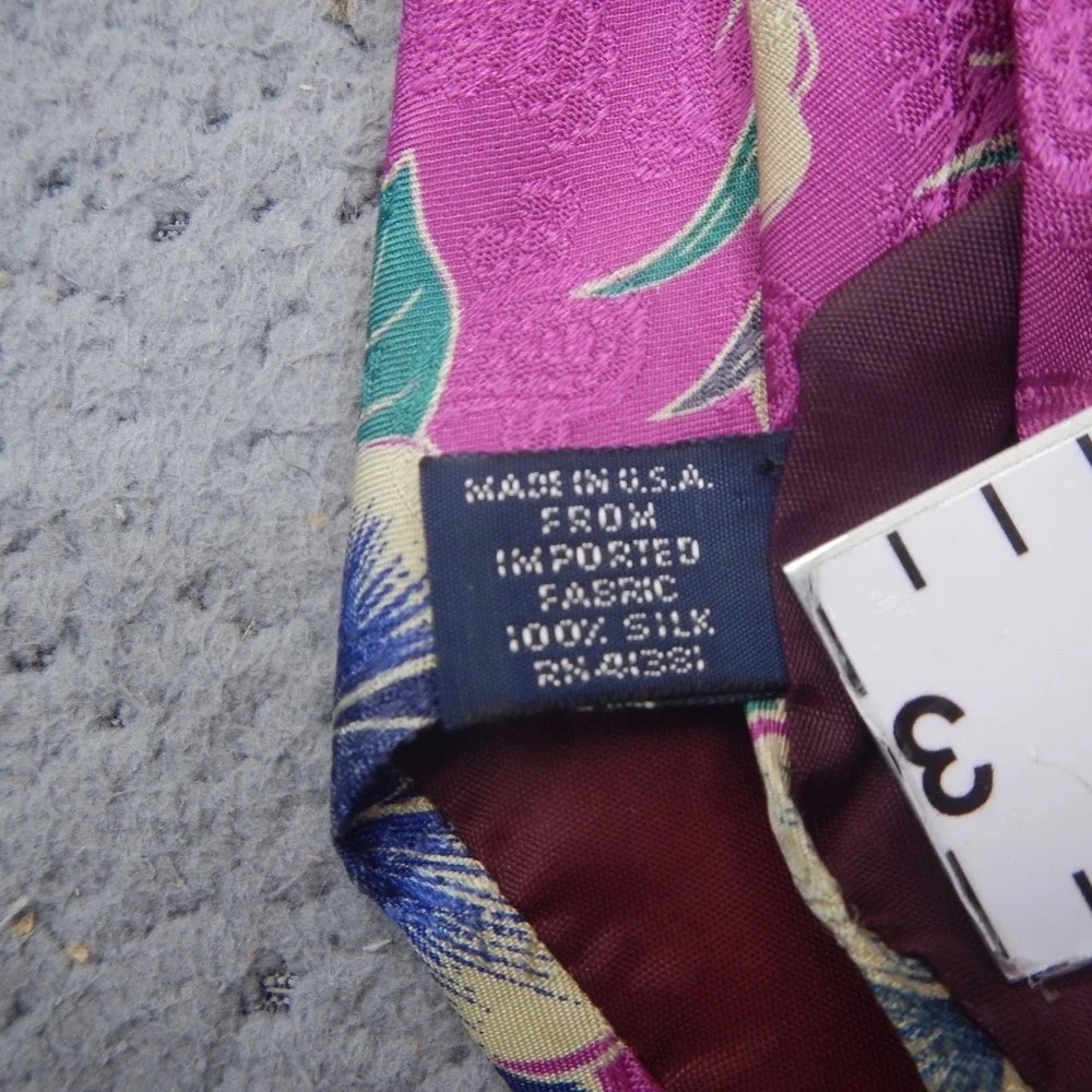 Vintage Polo Ralph Lauren Tie Pink Floral Printed Jacquard Silk Wide Classic USA